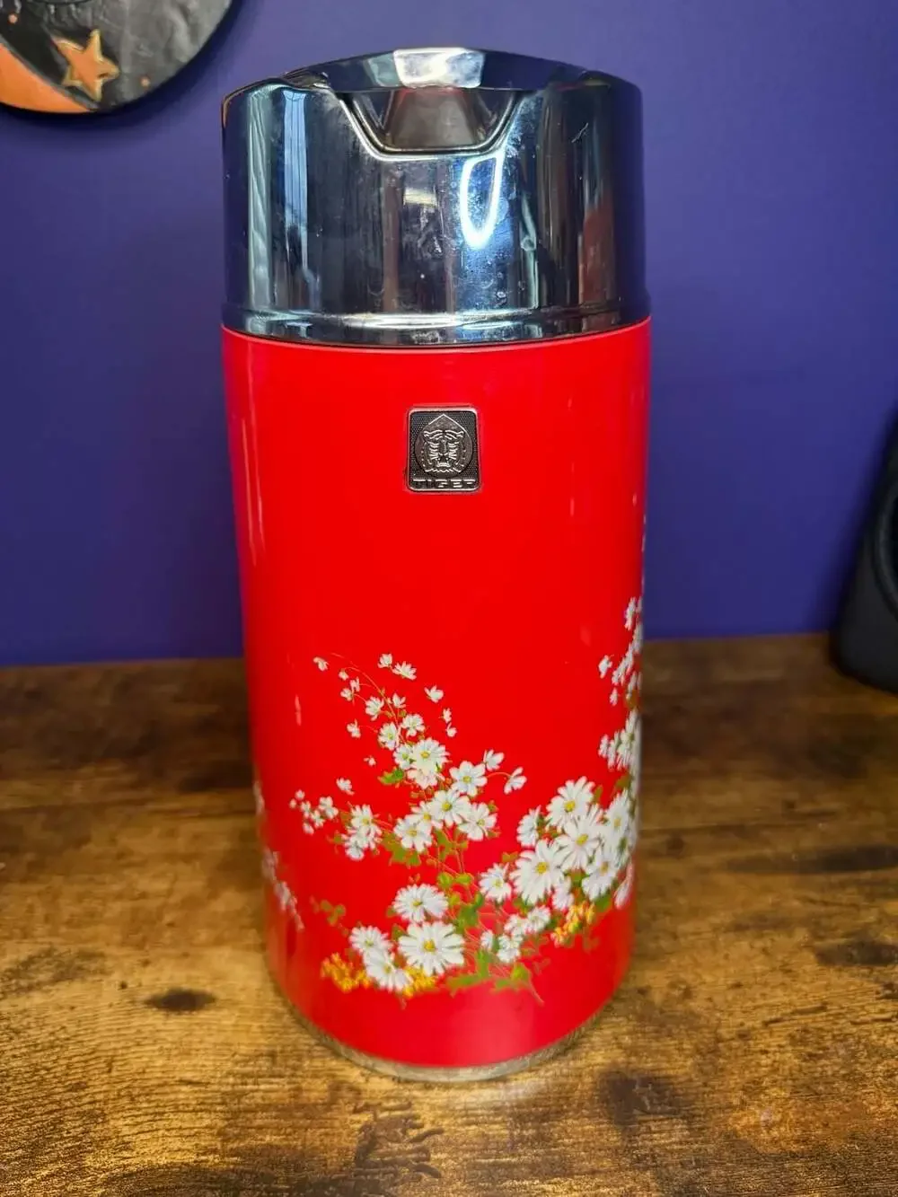 Vintage Tiger Vacuum Carafe / Thermal Pitcher with Floral Pattern